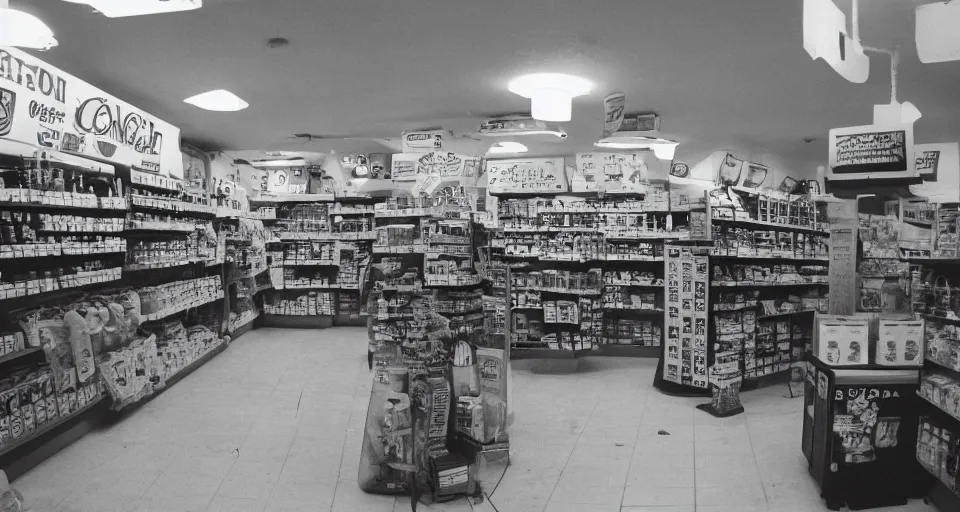 Image similar to The interior of a convenience store in the underwater city of Atlantis, 35mm film