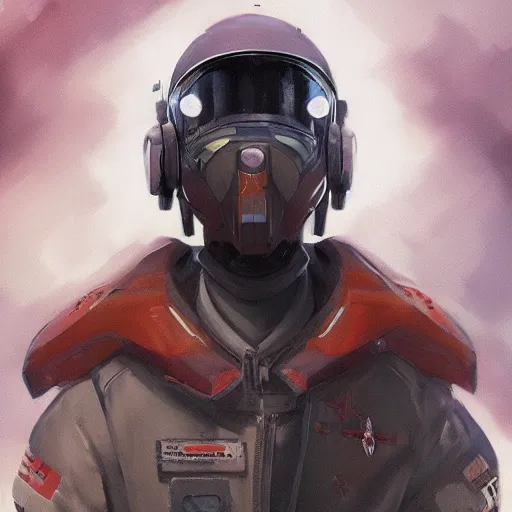 Image similar to concept art of cyberpunk pilot fighter by jama jurabaev, brush stroke, trending on artstation, symmetry, high quality, extremely detailed