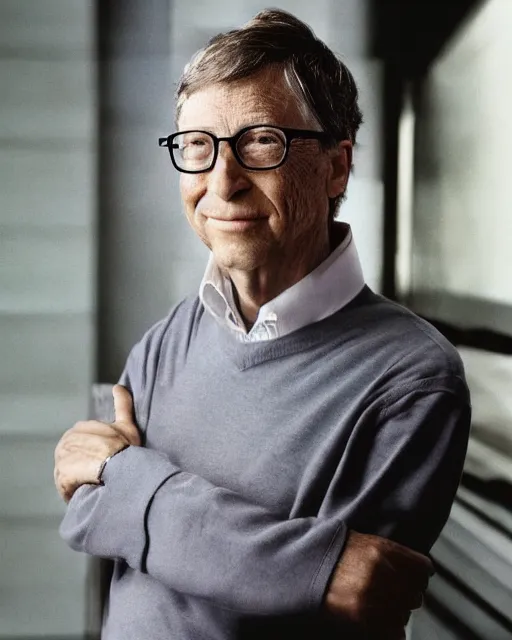 Prompt: portrait photograph of bill gates, by annie leibovitz, highly detailed, dslr photography