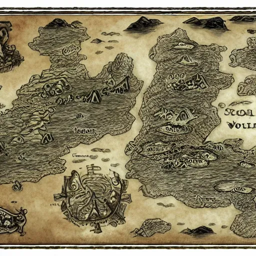 Image similar to fantasy world map, drawn, detailed