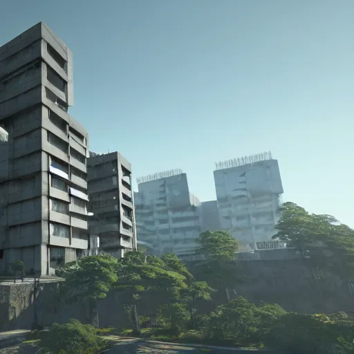 Prompt: brutalist architecture surrounded by nature, japan, unreal engine, high detail, 4 k