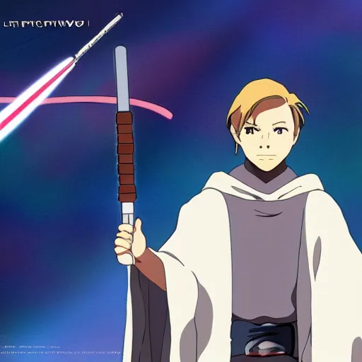 Prompt: Obi-Wan Kenobi as an anime character from Studio Ghibli. Beautiful. 4K.