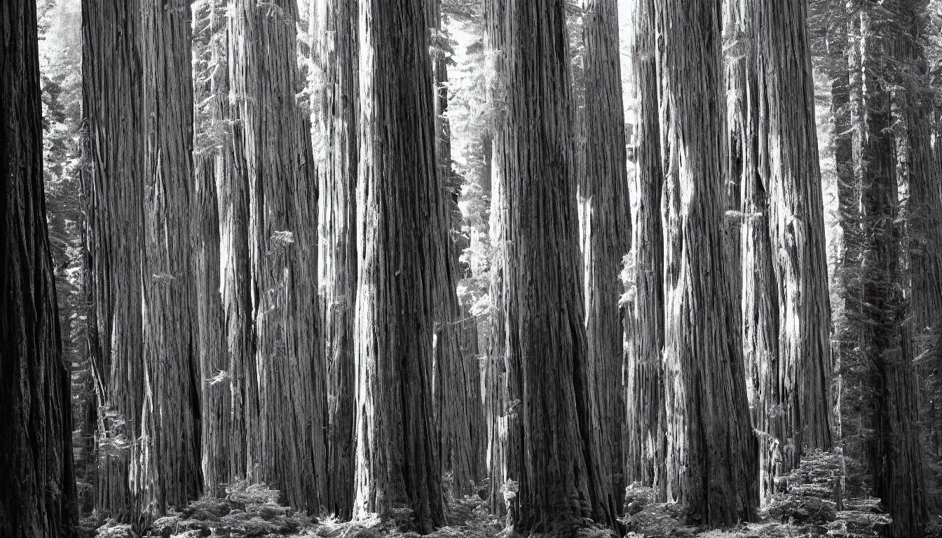 Prompt: giant redwood trees by ansel adams