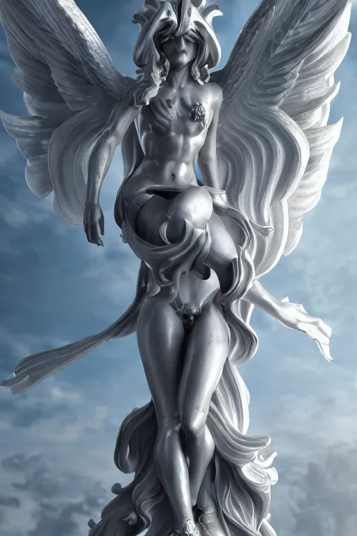 Image similar to archangel lissandra marble and silver statue, by tsuyoshi nagano, illustration, cinematic lighting, hyperdetailed, 8 k, symmetrical, frostbite 3 engine, cryengine, dof, trending on artstation, digital art, crepuscular ray