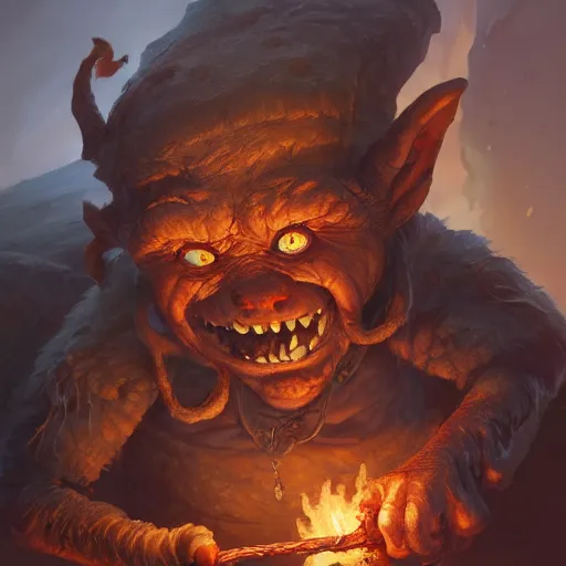 Prompt: a goblin pyromancer, by justin gerard and greg rutkowski, digital art, realistic painting, dnd, character design, trending on artstation