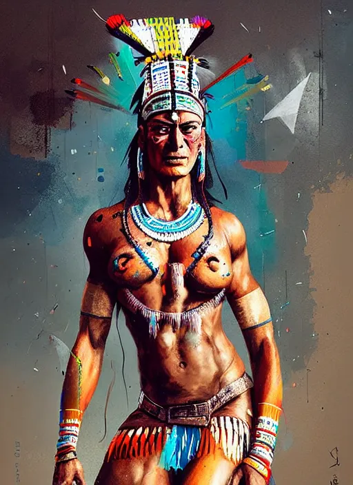 Image similar to portrait of cindy landolt as aztec dancer, by ismail inceoglu