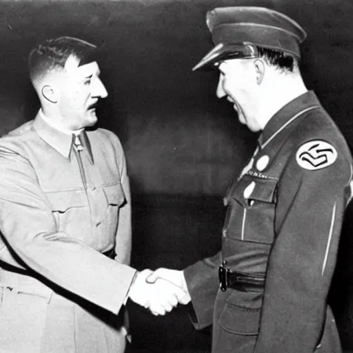 Prompt: robert lewandowski shaking hands with adolf hitler