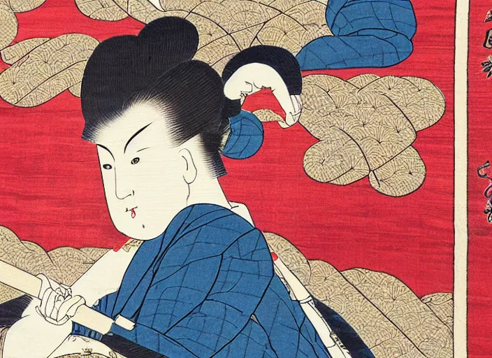 Image similar to Ukiyo-e style tapestry, Japanese, Persian carpet