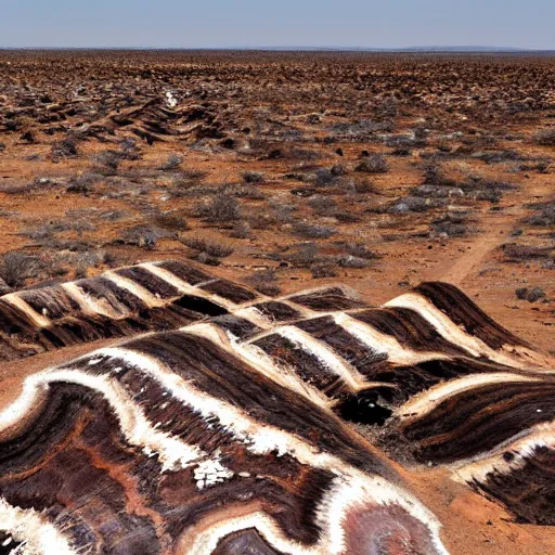 Prompt: a desolate arid landscape with pillars of banded agate reaching the sky