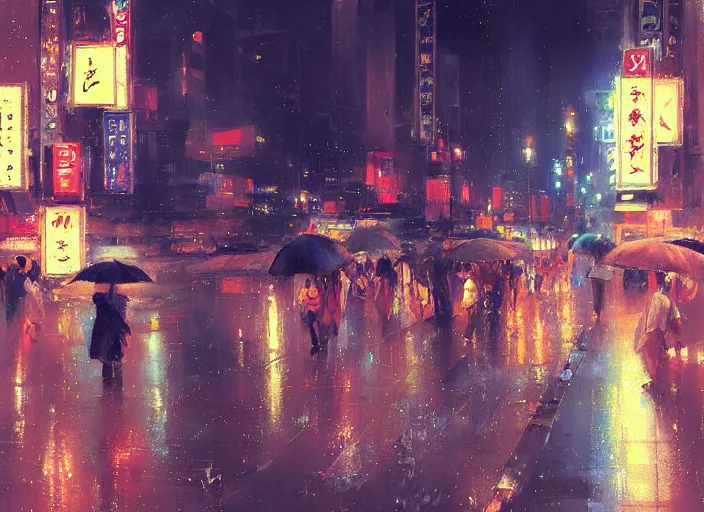 Image similar to raining tokyo night street by wlop and vladimir volegov and alexander averin and delphin enjolras and daniel f. gerhartz