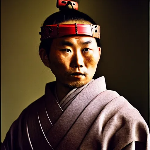 Prompt: portrait of a samurai, photograph by steve mccurry