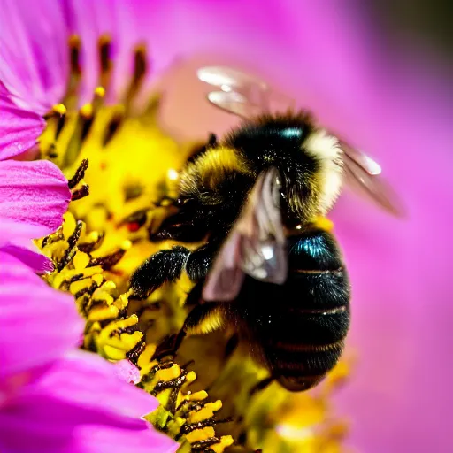 Image similar to a macro shot of a bumble bee pollinating a flower