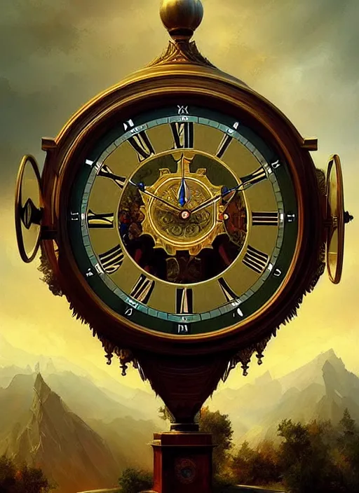 Image similar to a clock that's dysfunctional, elegant, sharp focus, illustration, highly detailed, digital painting, concept art, matte, art by wlop and artgerm and ivan shishkin and andrey shishkin, masterpiece