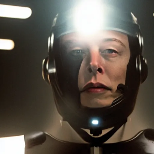 Image similar to movie still of elon musk cyborg, cinematic composition, cinematic light, criterion collection, by edgar wright