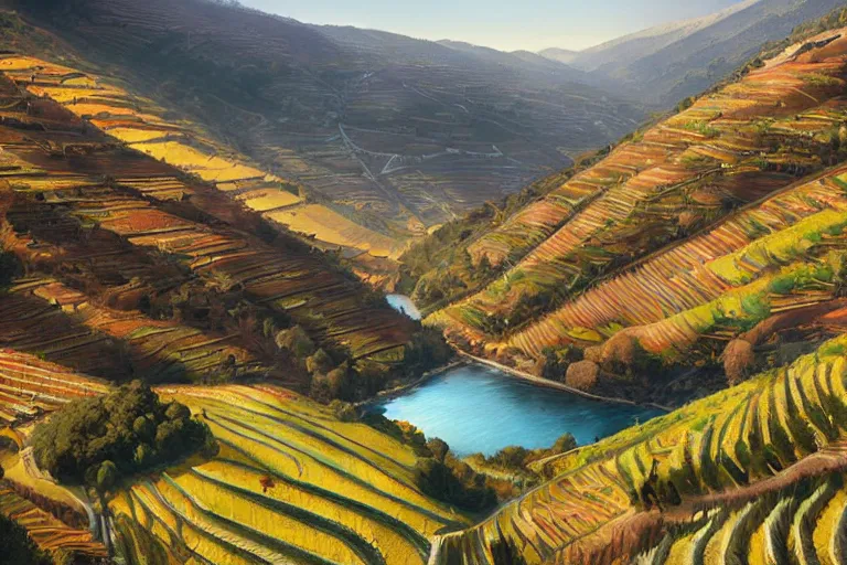 Image similar to douro valley, highly detailed, digital painting, illustration, artstation, art by artgerm and greg rutkowski