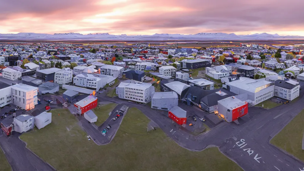 Image similar to reykjavik junior college, sunset lighting, rim light, hyper realistic, cinematic frame