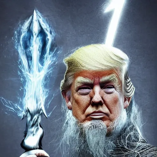 Prompt: donald trump as the grey wizard, lord of the rings