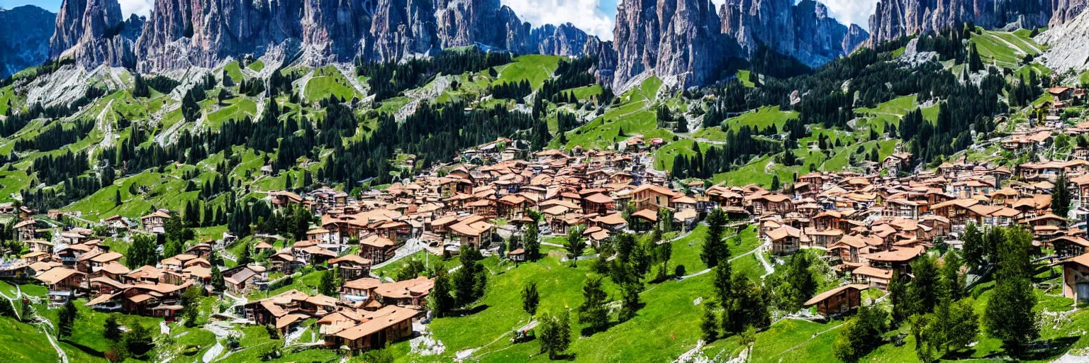 Prompt: an italian town in the dolomites mountains