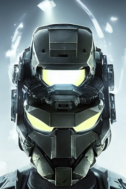 Image similar to robot ninja mask helmet halo master chief radiating a glowing aura global illumination ray tracing hdr fanart arstation by ian pesty and katarzyna da „ bek - chmiel