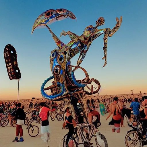 Image similar to aliens dancing on a art car at burningman