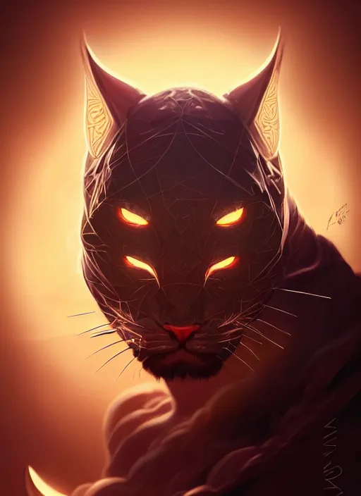 Image similar to symmetry!! portrait of rengar, league of legends, glowing lights!! intricate, elegant, highly detailed, digital painting, artstation, concept art, smooth, sharp focus, illustration, art by artgerm and greg rutkowski and alphonse mucha