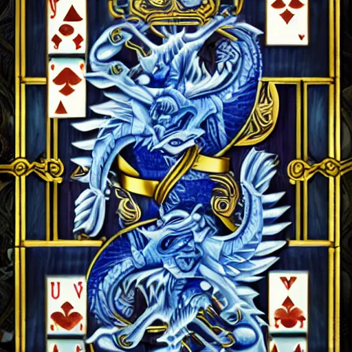 Image similar to blue eyes white dragon playing cards with exodia, unltrarealistic, 4 k