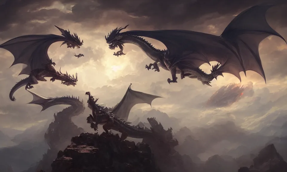 Prompt: two dragons fighting in the clouds, Greg Rutkowski, ArtStation, CGSociety, Unreal Engine