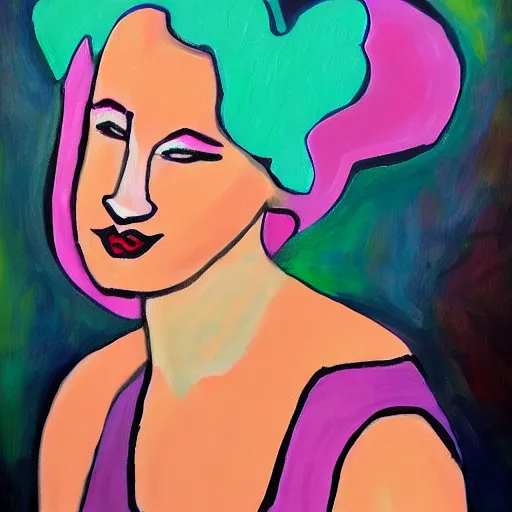 Image similar to a feminine version of female bill maher painting