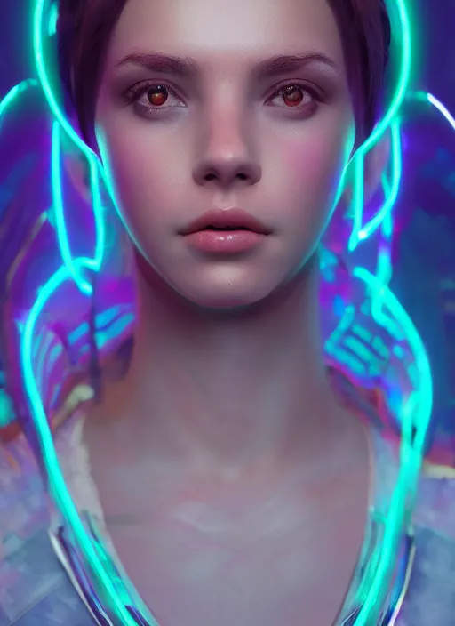 Prompt: glowwave girl portrait, hyper detailed, 3 / 4 shot, digital art, trending in artstation, cinematic lighting, studio quality, smooth render, unreal engine 5 rendered, octane rendered, art style by klimt and nixeu and ian sprigger and wlop and krenz cushart, none crop, full face