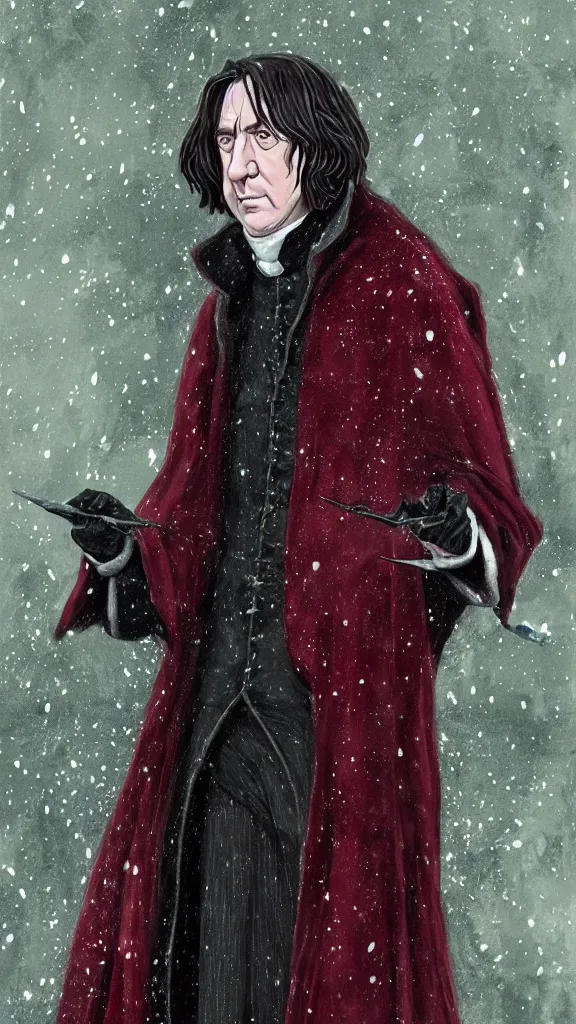 Prompt: a close - up portrait of professor snape, attending the yule ball. beautiful painting by jim kay. color harmony, 8 k detail, gallery quality, hd wallpaper, premium prints available, hyper - detailed, intricate design.