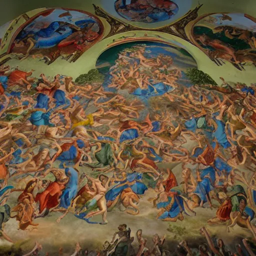 Image similar to basilica frescoe of an army of frogs fighting for Christianity