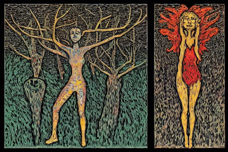 Prompt: spirit forest, by dan mumford and by alberto giacometti, peter lindbergh, malevich, william stout