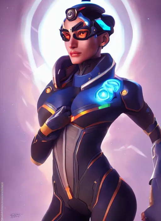 Image similar to character portrait of a fusion of Sigma from Overwatch and Symmetra from Overwatch by ArtGerm and Tom Bagshaw, 4k, highly detailed, cinematic lighting, characters merged