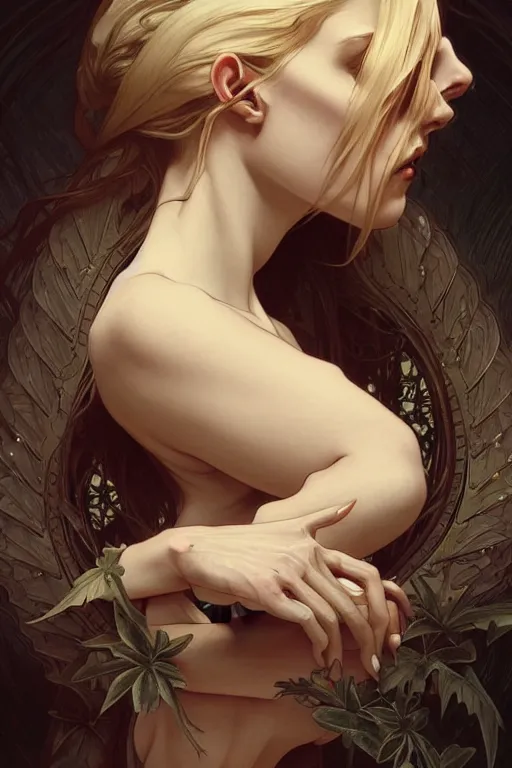 Prompt: horror, dark fantasy, intricate, elegant, highly detailed, digital painting, artstation, concept art, matte, sharp focus, illustration, art by artgerm and alphonse mucha