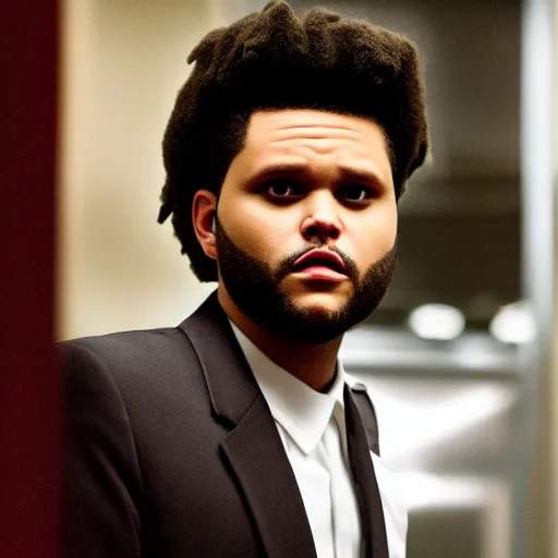 Image similar to theweeknd as the american psycho, cinematic still