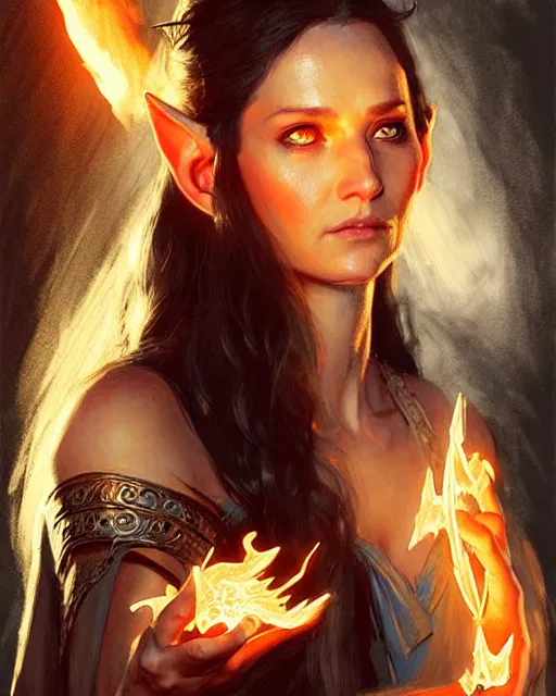 Image similar to a female elvish sorceress casting a fireball | | pencil sketch, realistic shaded, fine details, realistic shaded lighting poster by greg rutkowski, magali villeneuve, artgerm, jeremy lipkin and michael garmash and rob rey