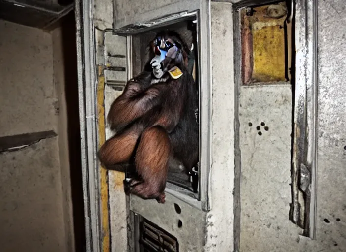 Image similar to scary ape inside fuse box in post communist apartment building