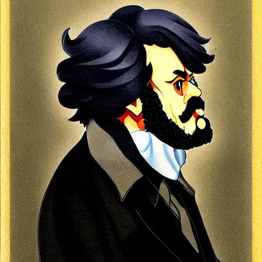 Image similar to beautiful amazing anime portrait painting of karl marx. by koyoharu gotouge, kohei horikoshi, tatsuya endo, satoshi kon