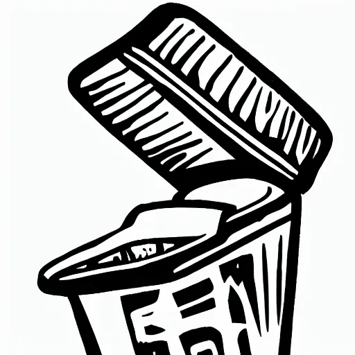 Prompt: baby getting tossed in a trash can, 2d, black on white