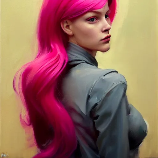 Image similar to greg manchess portrait painting of doradura, pink hair, pale, 1 8, medium shot, asymmetrical, profile picture, organic painting, rainy day, matte painting, bold shapes, hard edges, street art, trending on artstation, by huang guangjian and gil elvgren and sachin teng