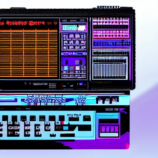 Image similar to c 6 4 with datasette in retro synthwave style, extreme detail