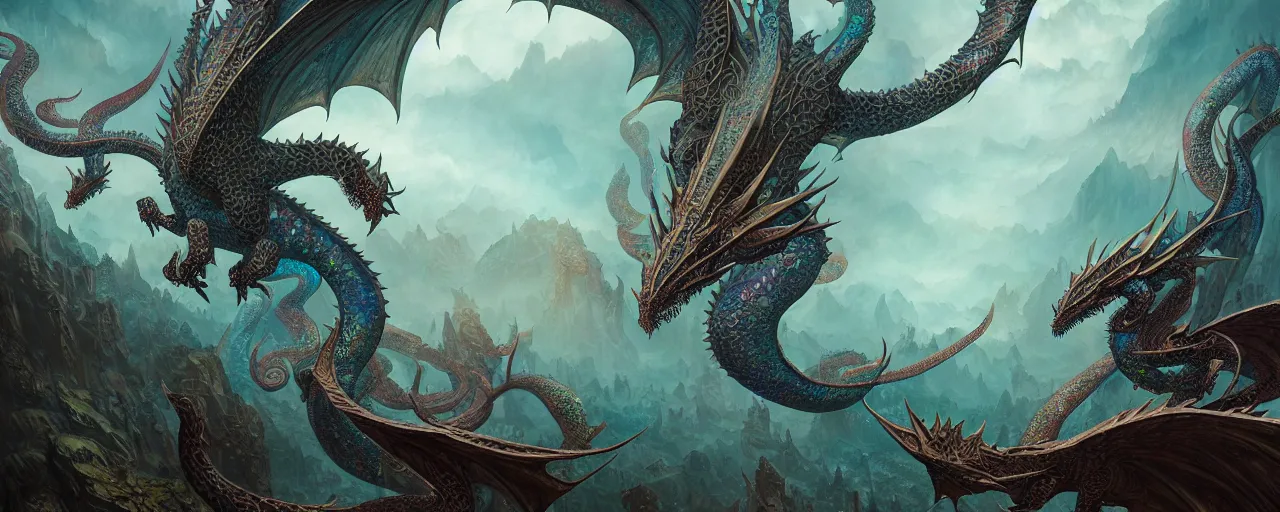 Prompt: zodiac of dragons, insanely detailed and intricate, opalescent colors, elegant, ornate, elite, haunting, matte painting, cinematic, cgsociety, miyazaki, vivid and vibrant