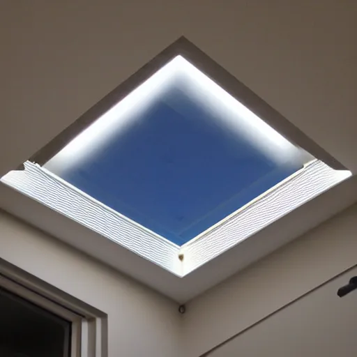 Prompt: roof skylight with led strip light surround, realistic, photography, home and garden, houzz, highly detailed, ledspace, 8k,