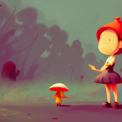 Prompt: goro fujita ilustration a cheerful girl collecting mushrooms in the forest, characterized by blackshear thomas, character art, sharp focus, highly detailed, artstation