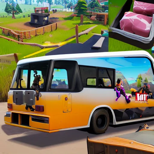 Prompt: Fortnite Battle Bus, Chikfila Style