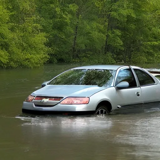 Image similar to a chevy cavalier, sinking in a river, photo