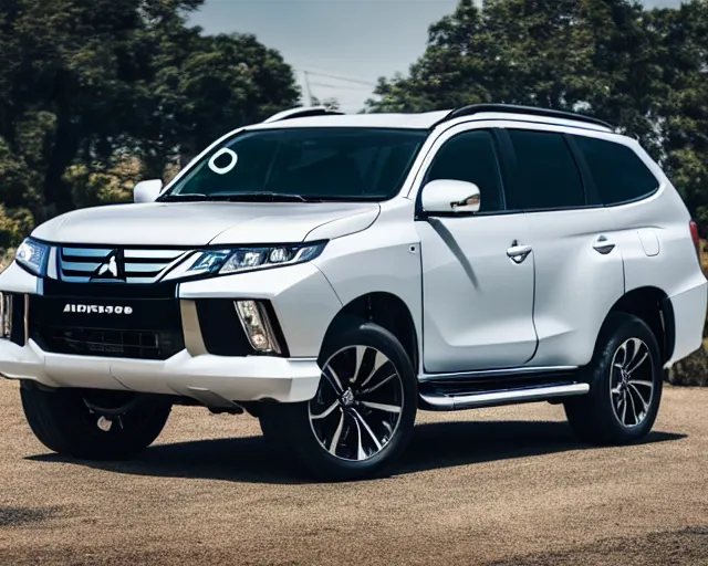 Prompt: Black 2016 Mitsubishi Pajero Sports, driving besides a White Honda Civic Hatchback Sports 2018, Promotional Photography, Professional, 4k photo