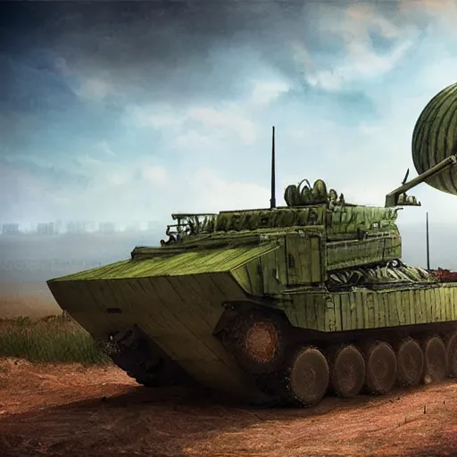 Prompt: Very very very very highly detailed Watermelon - military vehicle with epic weapons, on a battlefield in russian city as background. Less Watermelon a lot more military vehicle, Photorealistic Concept 3D digital art in style of Caspar David Friedrich, super rendered in Octane Render, epic dimensional light