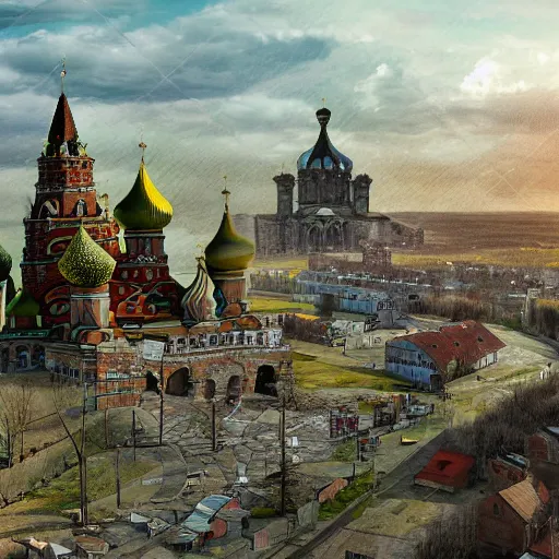 Image similar to photo fantastic ancient Russian city of Kitezh, concept art, cityscape, ancient Russian architecture, terem,