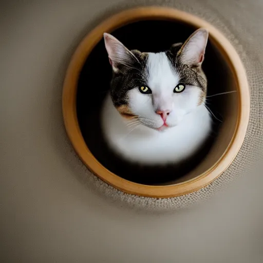 Image similar to a cat laying on an extremely tiny bed in the middle of the ocean, canon eos r 3, f / 1. 4, iso 2 0 0, 1 / 1 6 0 s, 8 k, raw, unedited, symmetrical balance, in - frame